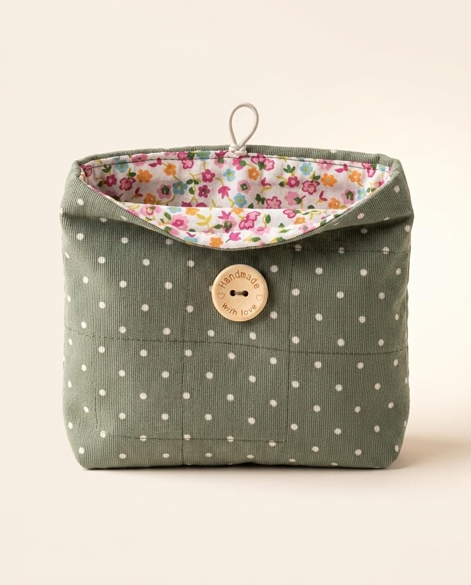 Bolso reversible verde de lunares con botón Handmade with love